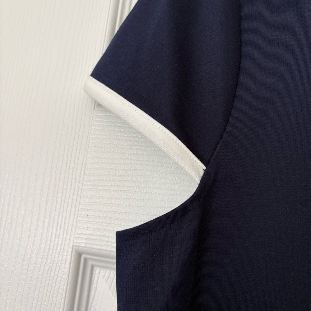 Isaac Mizrahi Navy Shift Dress with White Trim - Picture 3 of 12